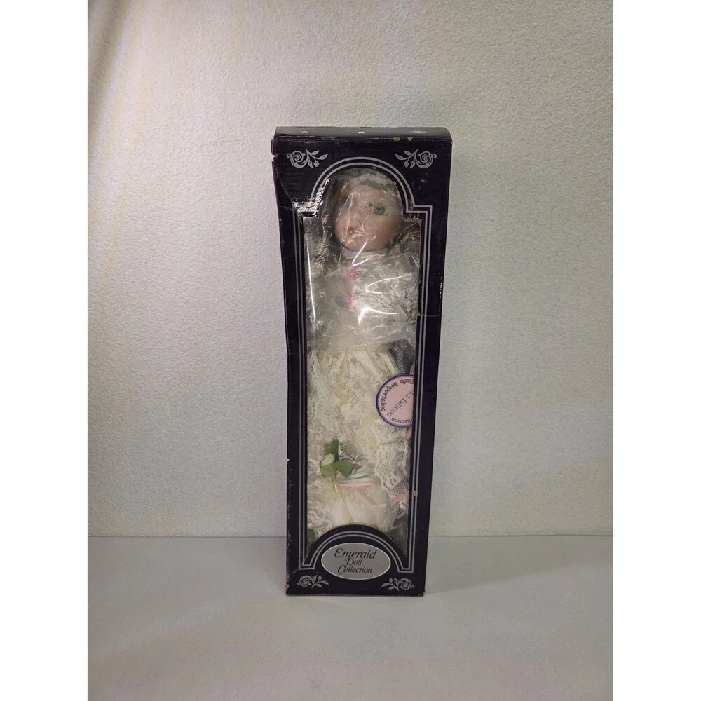 Vintage Emerald Doll Collection Porcelain Doll in Original Box Lace Dress